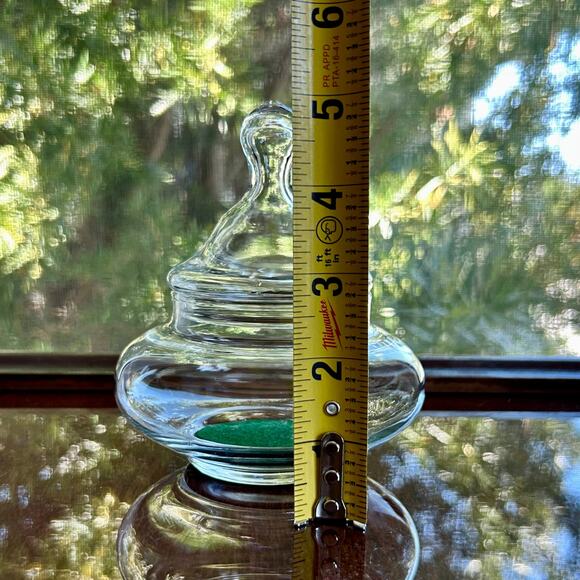 Vintage Clear Glass Apothecary Jar with Green Velvet Insert – 5" Tall - Picture 10 of 15